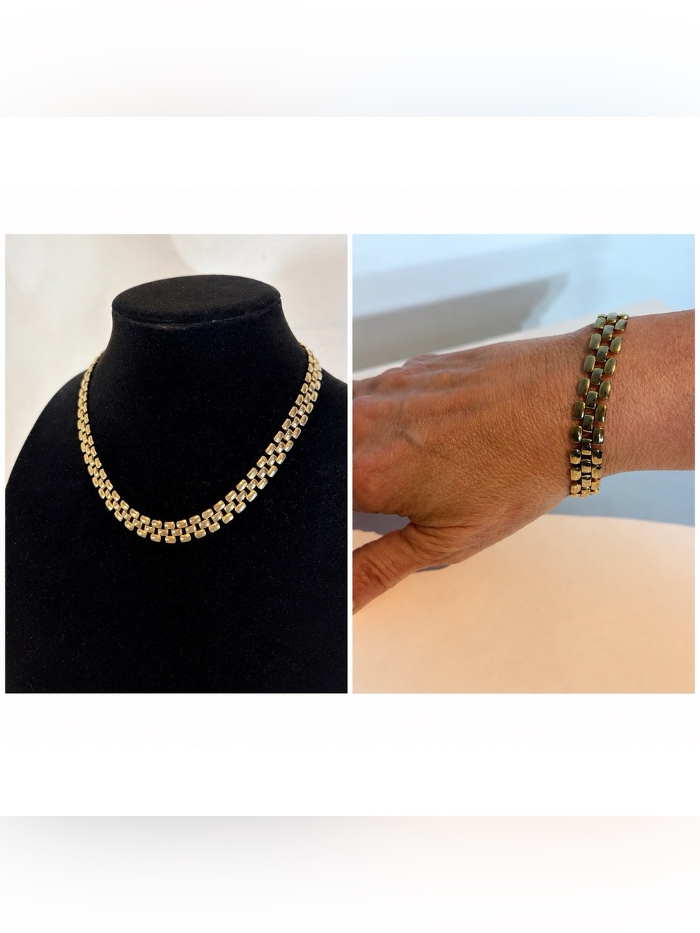 Vintage Gold Tone Necklace & Bracelet Set | Rolex Style Link Chain